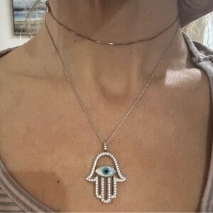 14K white gold Evil Eye pendant necklace mother of pearl